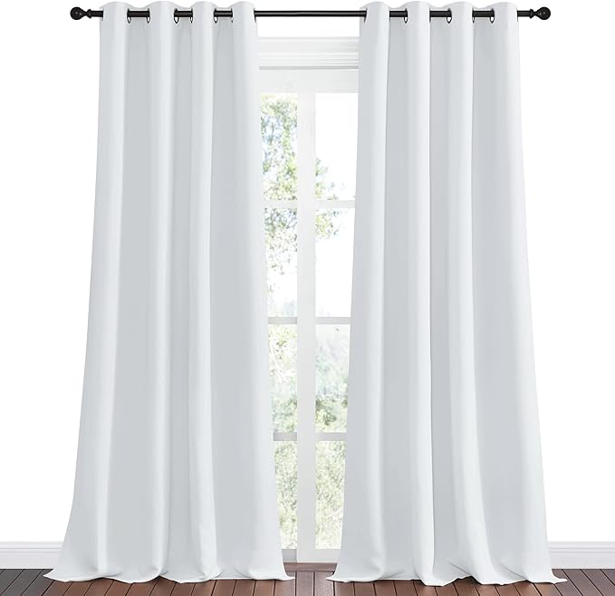 NICETOWN Room Darkening Curtain Panels - Home Fashion Ring Top Thermal Insulated Room Darkening Curtains for Bedroom/Nursery (2 Panels, 55 inches W x 90 inches, Greyish White) - Image 2