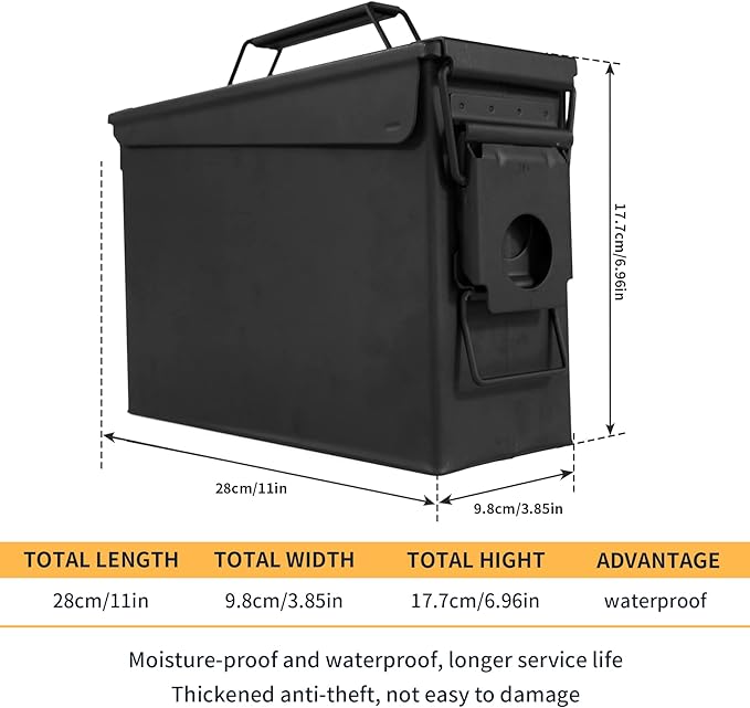 GUGULUZA Metal Ammo Can 30/50 Cal, Lockable Bullet Storage Case, Waterproof & Airtight Containers Box with Flip Top for Long-Term Storage Shotgun, Rifles, Pistols Ammunition - Image 4