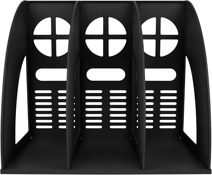 SAYEEC Magazine Holder Sturdy Binder Holder Desk File Sorter Plastic File Folder Organizer Stand Book Shelf Dividers Vertical Storage Rack Desktop Bookshelf Display Box for Office School Home (Black) - Image 4