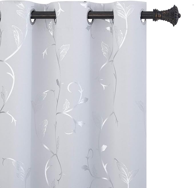 BUHUA Greyish White Room Darkening Curtains 84 Inches Long Striped Wave Vine Design Blackout Curtains for Living Room Window 38Wx84L 2 Drapes by BUHUA