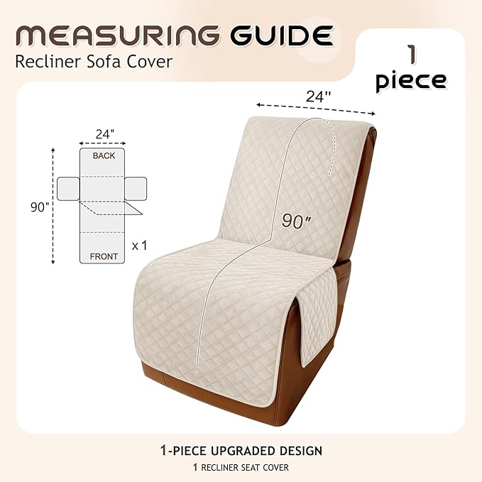 Arfntevss Waterproof Recliner Sectional Couch Covers for Reclining Sectional L Shape Sofa Cover Non Slip Washable Recliner L Shaped Slipcover Dog Additional Seat Protector (1 Seat Cover, Beige) - Image 5
