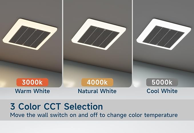 Tech Drive Bathroom Exhaust Fan with Light, 50 CFM,Super Quiet 1.0Sone Bathroom Fan with Light, 800lm 3CCT LED,3000K/4000K/5000K Selectable,Energy Star Certified, 3inch Duct, White - Image 4
