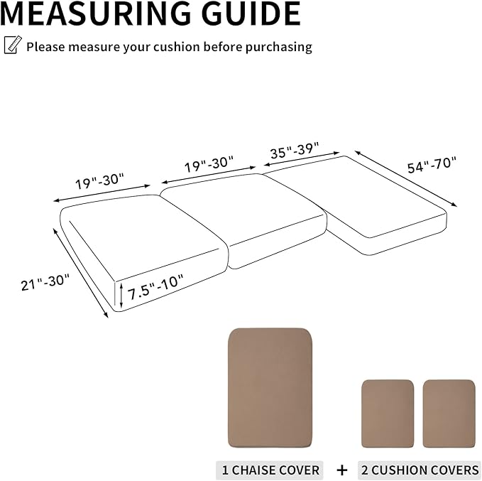 Easy-Going Stretch 3 Pieces Couch Cushion Covers for Sectional Sofa Left/Right L Shape Chaise Lounge Sofa Seat slipcover Anti-Slip Sofa Cover Soft (2 Seater + 1 Chaise, Camel) - Image 2