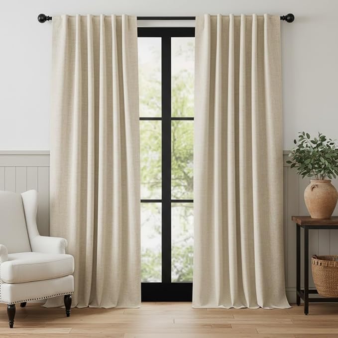 RYB HOME Warm Sand 100% Blackout Curtains for Bedroom, Linen Drapes Back Tab&Rod Pocket, Thermal Insulated Privacy Assurd Curtains for Sliding Glass Doors/Dining/Living Room, W52 x L84, 2 Panels - Image 2