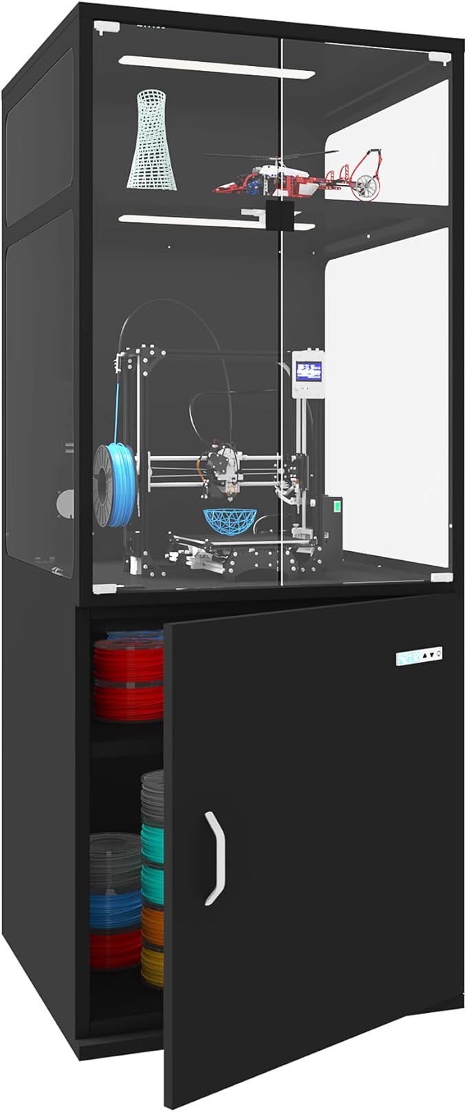 400L 3D Printer Cabinet with Filament Storage, Built-in Dehumidifier & Ventilation System – Humidity Control for Filaments，Odor-Free Workspace, and LED Showcase(400LBlack) by RJOKMT