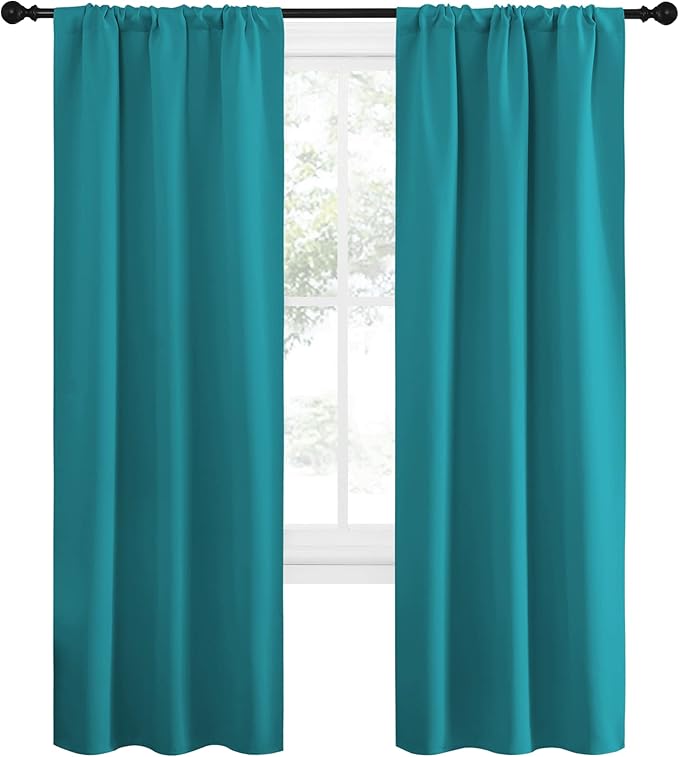 NICETOWN Peacock Blue Blackout Curtains Panels for Window, Thermal Insulated Rod Pocket Blackout Drapes/Draperies for Living Room (2 Panels, W34 x L72 inches) - Image 2