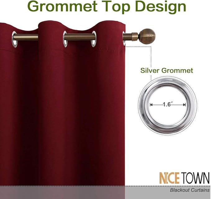 NICETOWN Christmas Red Blackout Window Christmas Curtain for Kitchen, Noise Reducing Solid Grommet Window Treatment Drapery/Drape for Bedroom Decor (1 Panel, 42 by 72 inches) - Image 2