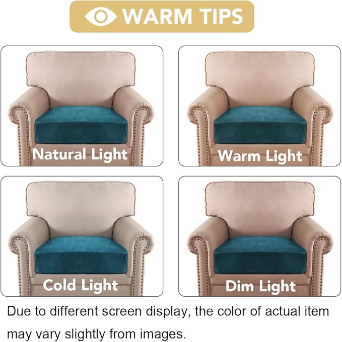 H.VERSAILTEX Velvet Stretch Couch Cushion Cover Plush Cushion Slipcover for Chair Cushion Furniture Protector Seat Cushion Sofa Cover (1 Piece Armchair Cushion Covers, Deep Teal) - Image 6