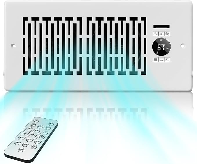 Register Booster Fan Fits 4” x 10” Register Holes, Quiet 10-Speeds, Improves Heating & Cooling Vents, Register Vent Booster Fan with Remote & Thermostat Control, Deep White by MOTCTQVD