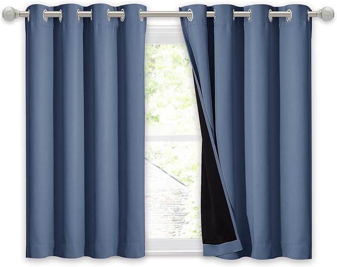 NICETOWN Small 100% Blackout Curtain with Black Liner, Thermal Insulated 2-Layer Lined Drape, Energy Efficiency Small Window Drapery for Dining Room (Stone Blue, 1 Panel, 52-inch W by 45-inch L) - Image 2