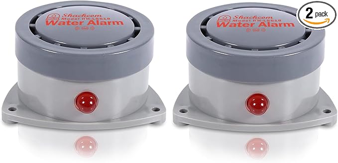 Water Leak Detector 2 Pack, Shackcom Water Alarm 110DB, Wireless, Waterproof & Battery-Operated, Audio and Light Alerts for Bathroom, Kitchen & Home Security ( Battery Not Included ) by Shackcom