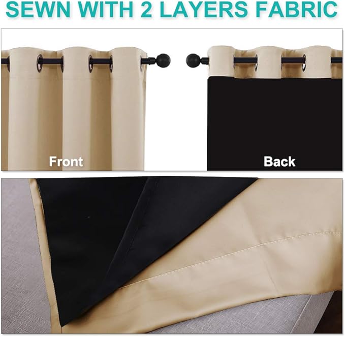NICETOWN Living Room Completely Shaded Drapery, Privacy Protection & Noise Reducing Ring Top Drape, Black Lined Insulated Window Treatment Curtain Panel (Biscotti Beige, 1 Piece, W46 x L72) - Image 4