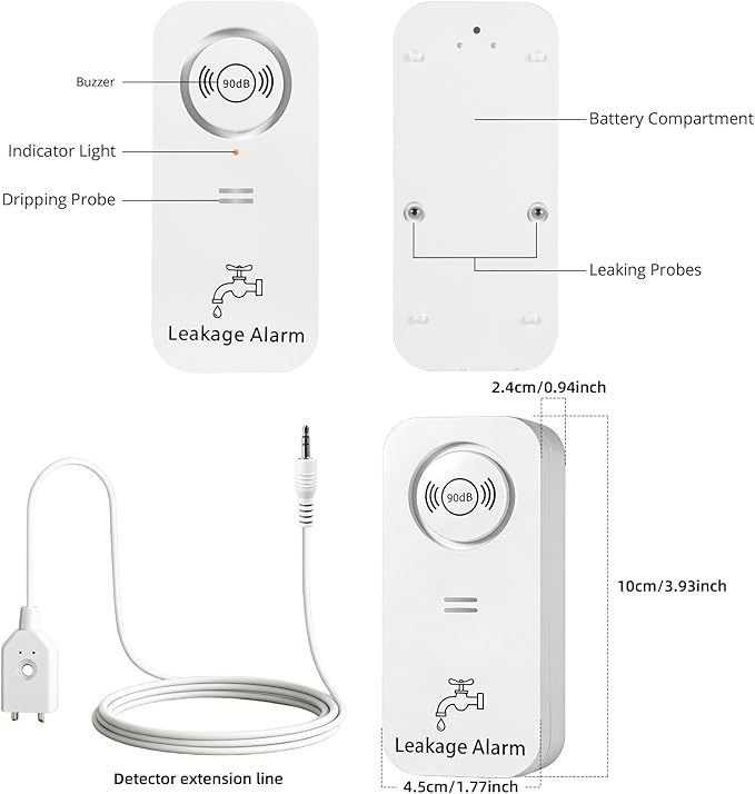 Water Leak Detector 5 Pack, 90dB Water Sensor Alarm for Home, Kitchen, Basement, Pipe and Faucet Leak Detection, Water Alarm with Extension Cable Sensor Probes(Cannot Connect to Wi-Fi Directly) - Image 7
