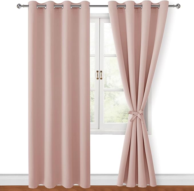 Hiasan Blackout Curtains for Bedroom, 52 x 84 Inches Long - Thermal Insulated Light Blocking Window Curtains for Living Room, 2 Drape Panels Sewn with Tiebacks, Blush - Image 6