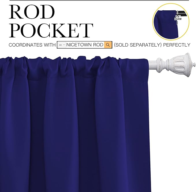 NICETOWN Bedroom Curtains Blackout Draperies - Thermal Insulated Solid Top Pocket Blackout Drapes for Kid's Room (Navy Blue, 1 Pair, 52 x 72 Inch) - Image 3