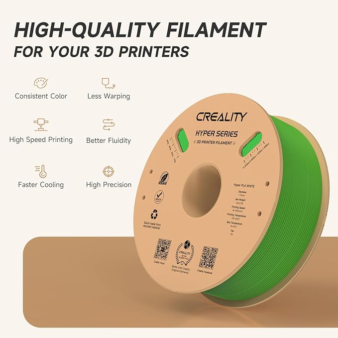 Official Creality Hyper PLA Filament 1.75mm, High Speed PLA 30-600mm/s Rapid 3D Printer Filament, Dimensional Accuracy +/-0.02mm, Fit Most FDM 3D Printers，1KG(2.2lbs) Spool Green - Image 3