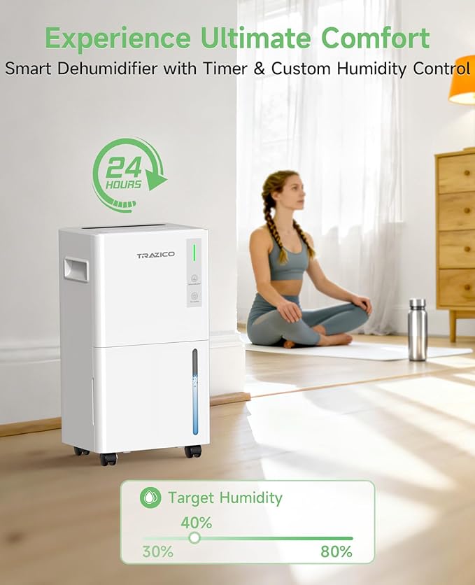 1500 Sq.ft Dehumidifier for Basement, Trazico 21 Pint Quiet Dehumidifiers for Home with Drain Hose, Smart Humidity Control, 3 Modes, 24H Timer, Auto Defrost, for Large Room, Bedroom, and Bathroom - Image 7