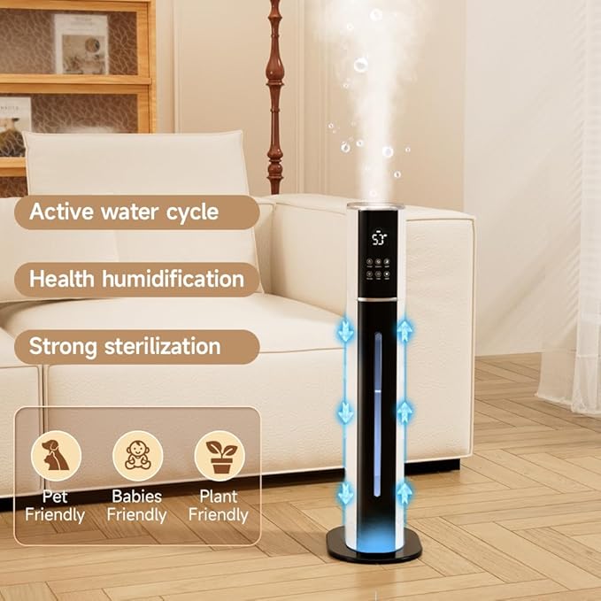 2.4Gal/9L Top Fill Quiet Ultrasonic Humidifier for Large Room Bedroom, Cool Mist Humidifier with Remote, Auto Humidity Control, 3 Speed Modes, 48H Runtime, Indoor Baby Pet Plant Friendly - Image 6