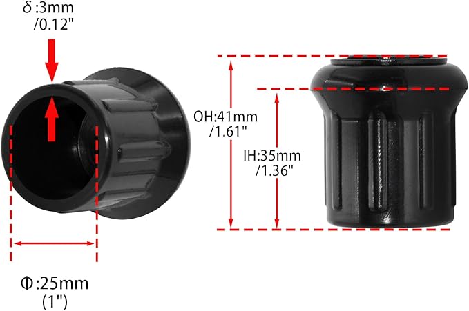 Flyshop 1", 25 mm Chair Leg Caps Furniture Table Covers Floor Protectors Non-Scratch Odourless Synthetic Rubber Leg Tips Straight Round 8 Pack - Image 2