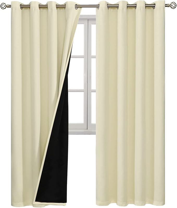 BGment Cream 100% Blackout Curtains for Living Room 84 Inch Length 2 Panels, Thermal Insulated Full Light Blocking Grommet Soundproof Window Drapes for Bedroom with Black Liner, 52 Inch Wide Each - Image 8