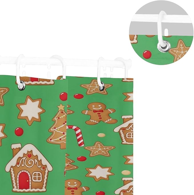 Christmas Gingerbread Brown Shower Curtain Liner 72×72 inch for Bathroom Curtain Anti Mold Shower Curtain with Hooks Bathroom Accessories - Image 5