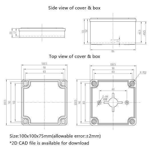 Junction Box，3.9"x 3.9"x 3" Outdoor Electrical Box with Mounting Plate, IP67 Dustproof Waterproof ABS Plastic Project Box, DIY Electrical Enclosure Gray (100x 100x 75 mm) - Image 8