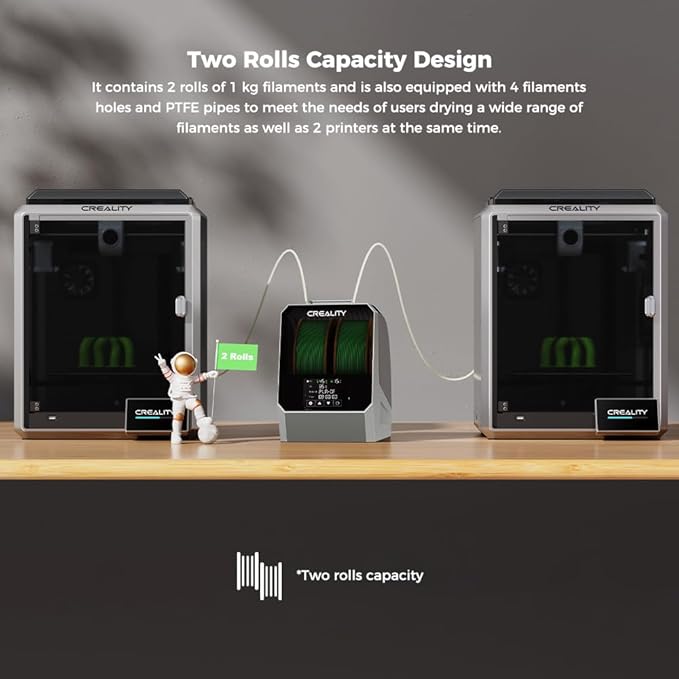 Crelity Space Pi Filament Dryer Plus, 2 Spool 3D Printer Filament Dryer Box, Double 360° Heating & Fan, Touch Screen, Holder for PLA PETG ABS TPU, 1.75/2.85/3mm - Image 5
