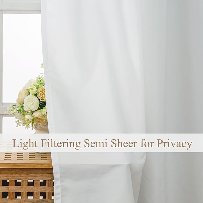L.Z.E Privacy Sheer Curtains 45 Inch Length 2 Panels Set White Light Filtering Non-See-Through Curtains & Drapes for Living Room Bedroom Nursery Dual Rod Pocket Solid Short (55" W x 45" L) - Image 3