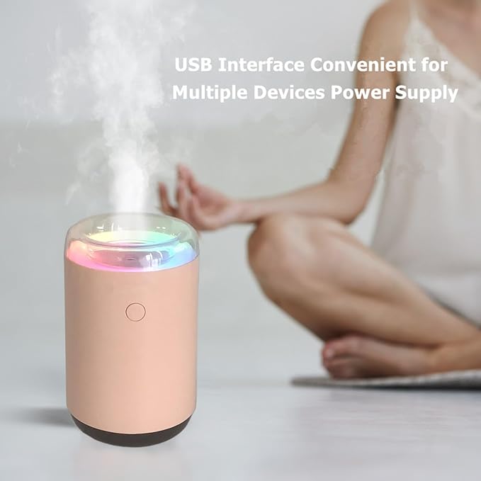 Portable Desk Car Mini Humidifier with Colorful Light, 2 Light Modes, Quiet Personal Ultrasonic Humidifier for Desktop, Bedroom, Car, Travel, Plant (Pink) - Image 4