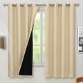 BGment Thermal Insulated 100% Blackout Curtains for Bedroom with Black Liner, Double Layer Full Room Darkening Noise Reducing Grommet Curtain (52 x 63 Inch, Natural, 2 Panels) by BGment
