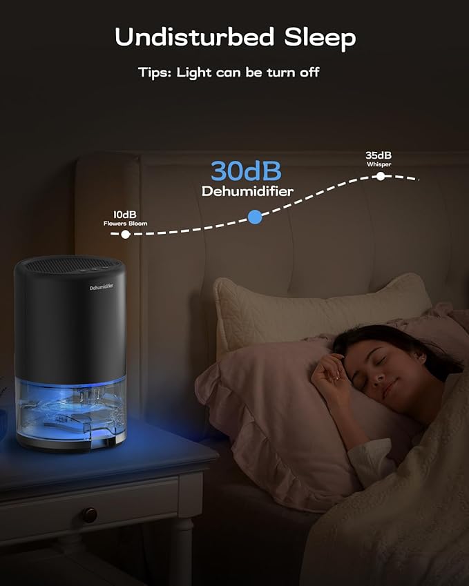 Dehumidifier, 35 oz Small Dehumidifiers for Home, Bathroom, Bedroom, Closet, Ultra-Quiet with Sleep Mode, 7 Color Lights & Auto Shut Off, Compact & Portable for RV, Rooms, Basement, Energy Saving - Image 3
