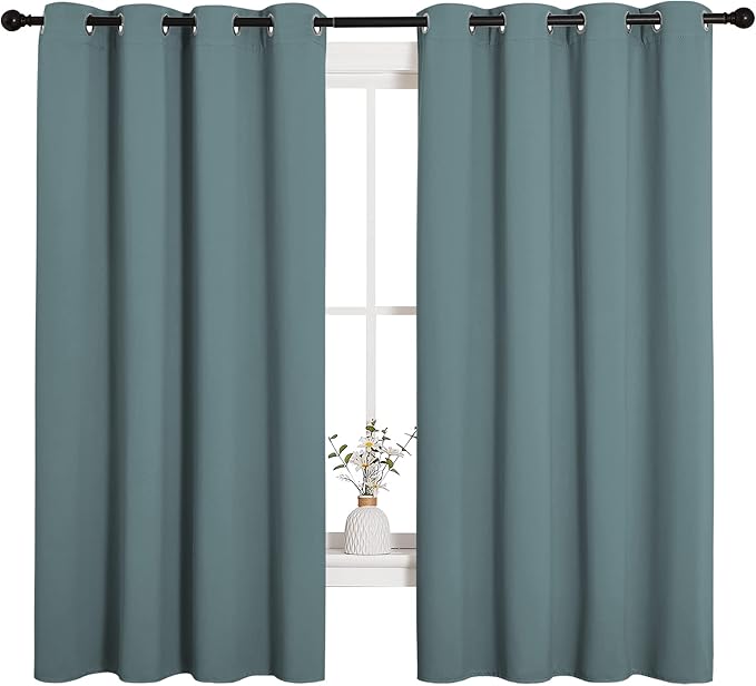 NICETOWN Modern Blackout Curtains Noise Reducing, Thermal Insulated and Privacy Room Darkening Drape Panels for Boy's Guest Room Door Small Short Window (Greyish Blue, 2 Panels, W55 x L68 -Inch) - Image 2