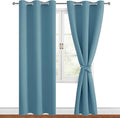 Hiasan Grommet Blackout Curtains for Bedroom, 42 x 84 Inches Long - Thermal Insulated & Light Blocking Window Curtains for Living Room, 2 Drape Panels Sewn with Tiebacks, Stone Blue by Hiasan