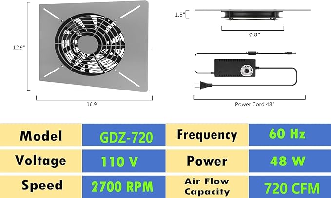 Crawlspace Ventilation Fan Basements Stainless Steel Vent Fan Window Exhaust Fan Ultra-Thin Design Reversible Airflow 720 CFM For Kitchen Garage Attic Grow Tent(Large) - Image 3