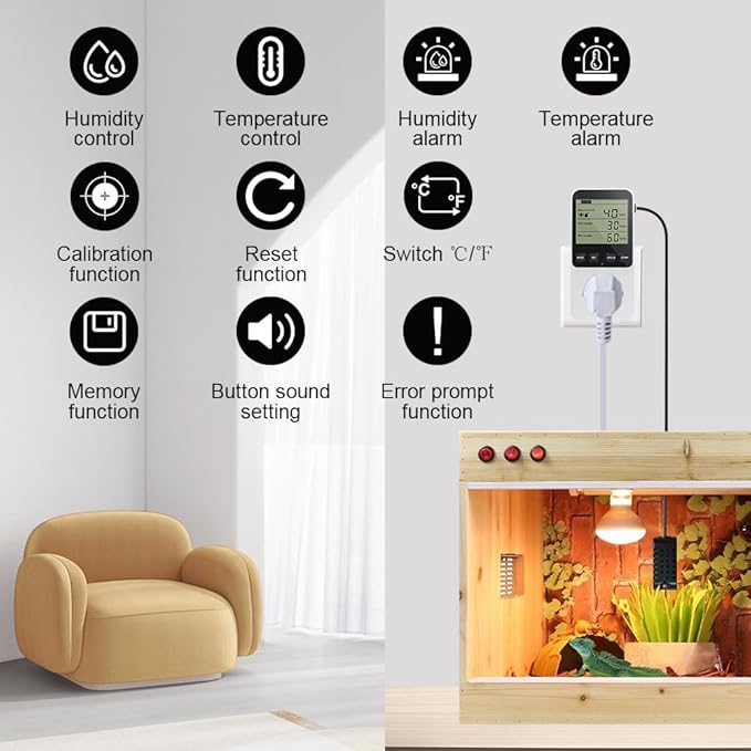 KETOTEK Humidity Controller Outlet Plug with Sensor, Digital Humidistat Switch 120V with Alarm for Greenhouse Mushroom Humidifier Dehumidifier - Image 2