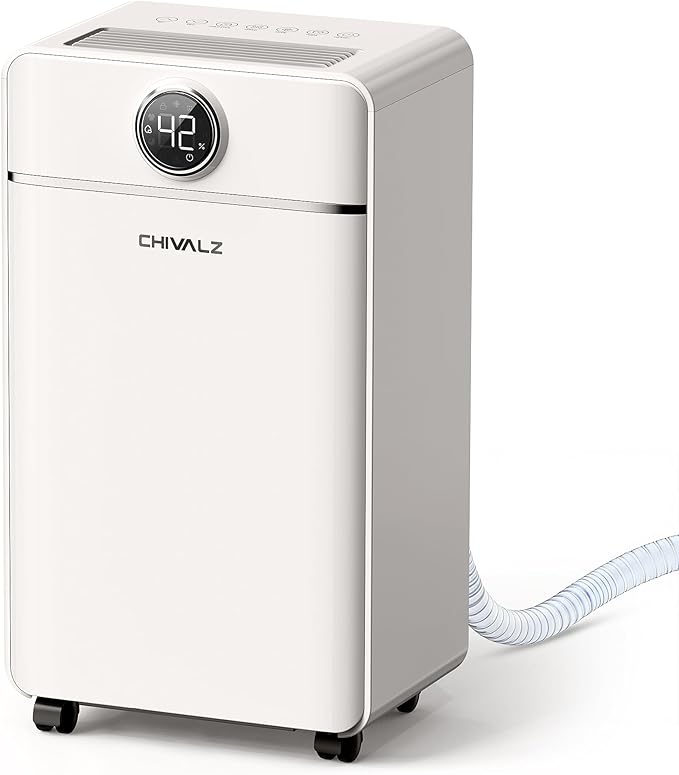 CHIVALZ 1500 Sq.Ft Dehumidifier for Basement with Drain Hose Max 25 Pints, Dehumidifiers for Home, Bedroom, Bathroom, Quiet, Intelligent Humidity Control, 3 Modes, 24H Timer, Lvory 1Pack by CHIVALZ