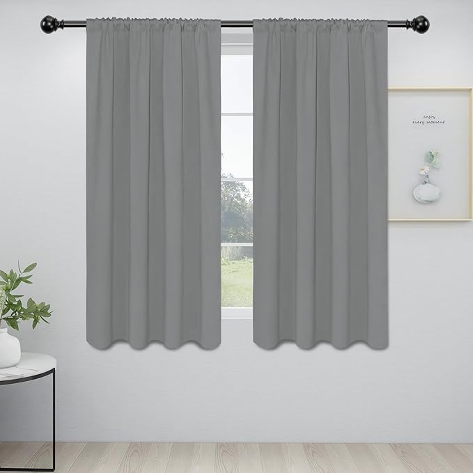 Easy-Going Rod Pocket Blackout Curtains for Bedroom, Room Darkening Window Curtains for Living Room, Thermal Insulated Noise Reduction Solid Window Drapes, 2 Panels(34x63 in, Light Gray) by Easy-Going