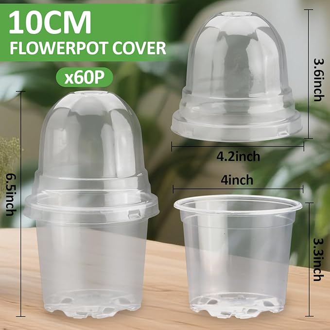 60 Pack Clear Nursery Pots with Humidity Domes, 4 Inch Plastic Plant Pots with Drainage Holes for Seedlings, Transparent Seed Starting Pot for Cuttings Propagation Indoor Gardening - Image 5