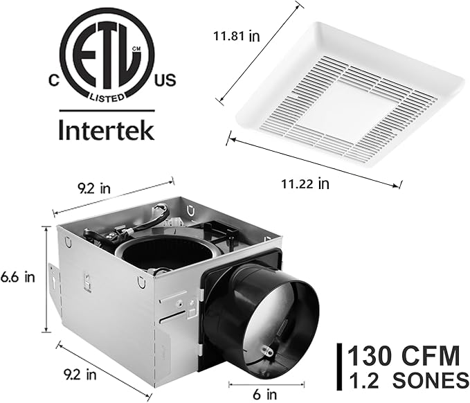Tech Drive Bathroom Exhaust Fan with Light-130 CFM, 1000lm Dimmable 5CCT LED Light and Night Light Selectable, 6-Inch Duct Super Quiet Ventilation Fan,Easy to Install Ceiling Mounted - Image 5