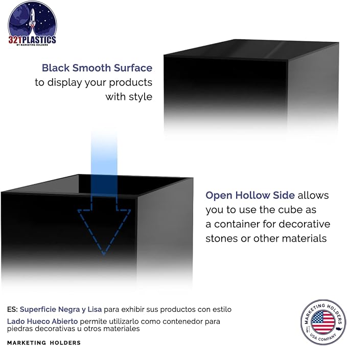 6 Pack 7 Inch Black Acrylic Display Box Versatile Square Plexiglass Retail Product Storage Bin or Merchandise Riser with One Open Side No Assembly by Marketing Holders - Image 5