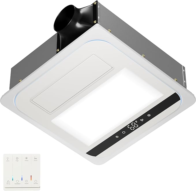 4-in-1 Bathroom Exhaust Fan with 1800W Heater, CCT LED Light & Remote Control, 150 CFM Quiet Ceiling Fan for Heating, Lighting, Ventilation & Blowing by VallisCo