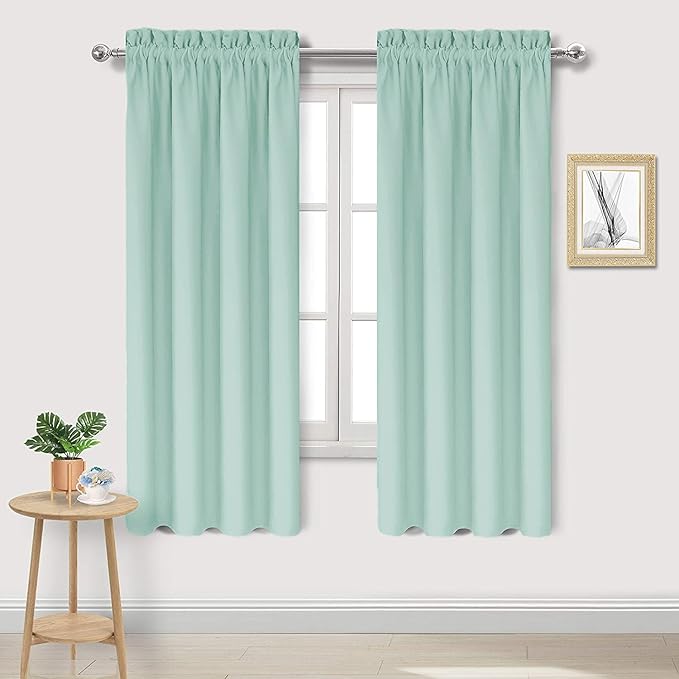 DWCN Blackout Curtains for Living Room Thermal Insulated, Energy Saving & Noise Reducing Bedroom Curtains, Mint Green, W 42x L 63 Inch, Set of 2 Rod Pocket Curtain Panels by DWCN