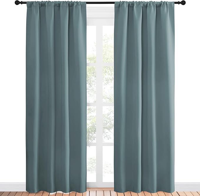 NICETOWN Greyish Blue Blackout Curtains Panels for Window, Thermal Insulated Rod Pocket Blackout Drapes/Draperies for Living Room (2 Panels, W42 x L84 inches) - Image 2
