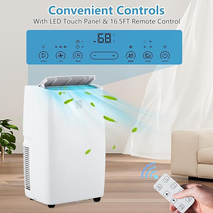 14,000 BTU Portable AC Unit– 4-in-1 Portable Air Conditioner with Cooling, Dehumidifier, Fan & Sleep Mode for Rooms Up to 700 Sq.Ft, Remote Control, LED Display, 24H Timer, White-3033 - Image 3