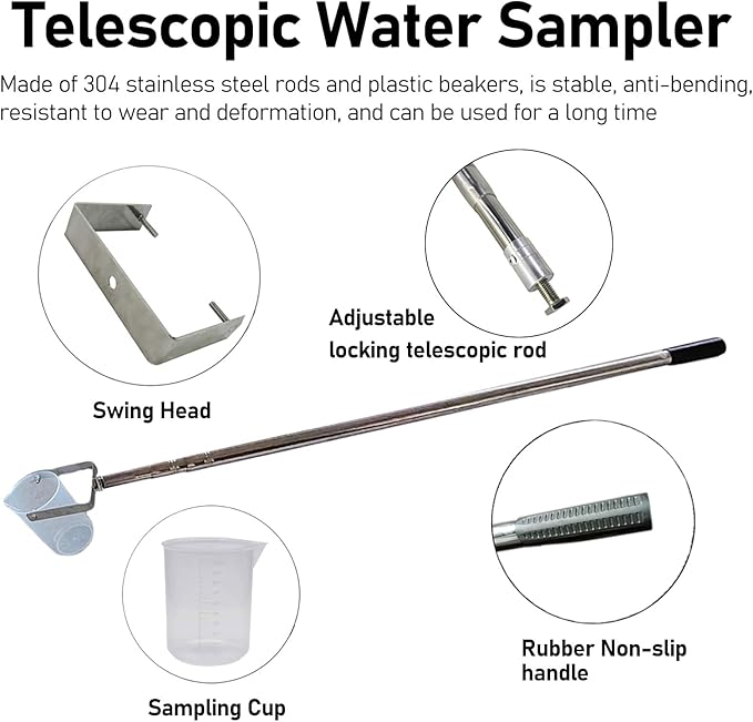 ERRULAN Telescopic Water Sampler Dipper, Ultra Light Rod Plastic Beaker Pendulum Beaker Sampler for Environmental Monitoring, Water Quali, 500/1000ml Sludge Judge Sampling(500ml,1.23-5m/4.0-16.4 ft) - Image 7