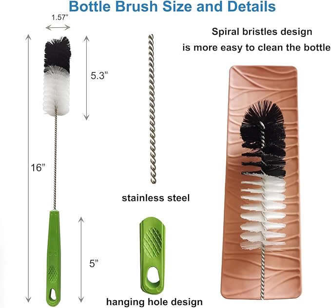 Long Handle Cleaning Brush - 16" Narrow Bottle & Cup Scrubber, Hummingbird Feeder & Meat Grinder Cleaner, Pipe Brush - Image 6