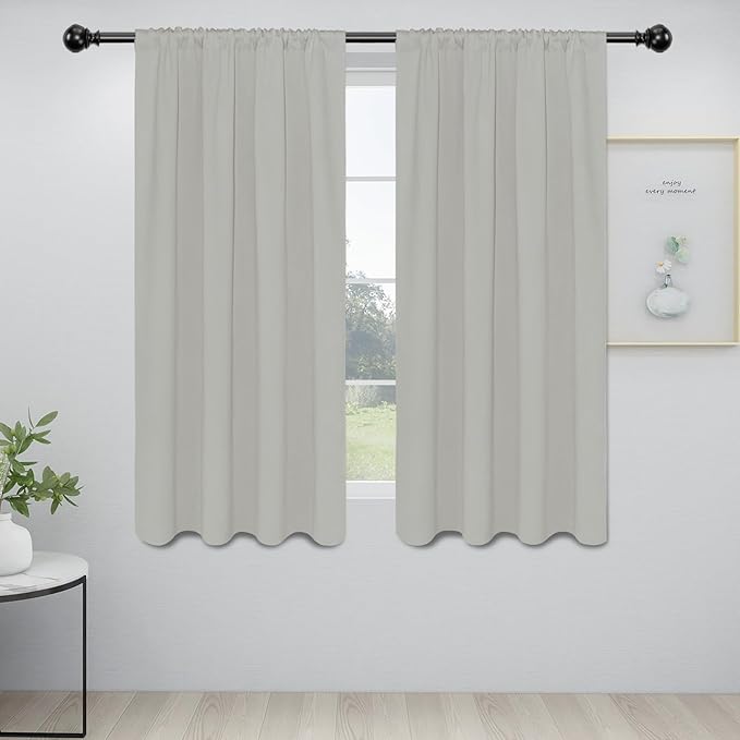 Easy-Going Rod Pocket Blackout Curtains for Bedroom, Room Darkening Window Curtains for Living Room, Thermal Insulated Noise Reduction Solid Window Drapes, 2 Panels(34x63 in, Greyish White) by Easy-Going