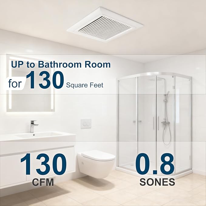 Bathroom Exhaust Fan 130 CFM 0.8 Sone, 6 Inch Duct, Quiet Energy Saving Ventilation Fan with Humidity sensors, Easy to Install, No Attic Access Ceiling Mounted, White, ETL Certified - Image 2