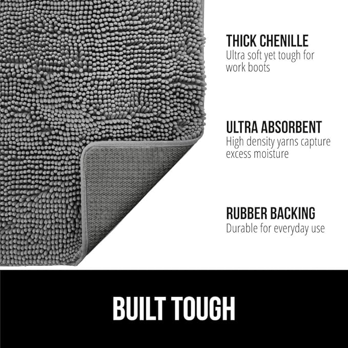 GORILLA GRIP SOAKSTOPPER Dog Door Mat, 35x24 Machine Washable Rug Absorbent Doormat Captures Moisture Mud Dirt, Quick Dry Soft Chenille Entryway Rugs Indoor Entrance Mats for Dog Paws, Grey - Image 2