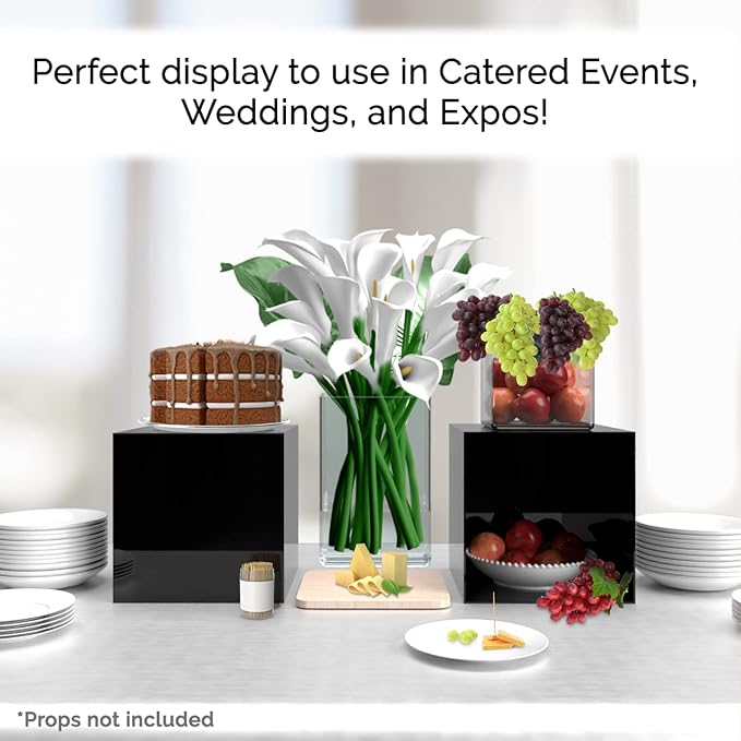 Marketing Holders 12" Acrylic Display Riser Box with One Open Side No Lid Versatile Glossy Black Square Lucite Retail Merchandise Storage Bin or Product Platform - Image 2